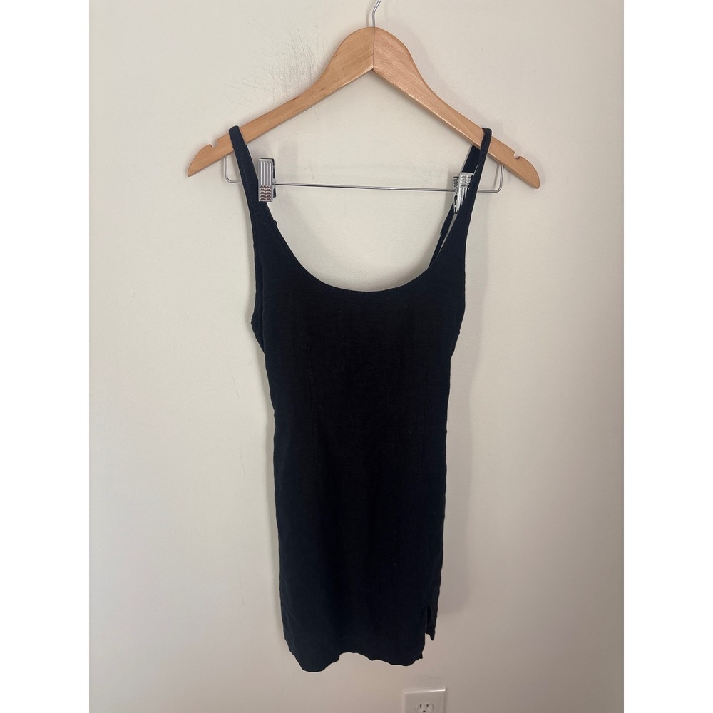 Abercrombie & Fitch Black Linen Blend Mini Dress Tie Back Scoop Neck XS